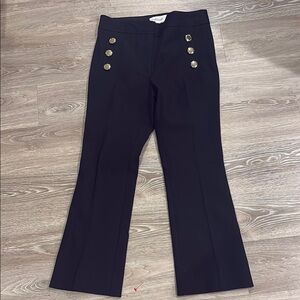 Women's Black Flared Pants with Gold Button Accents